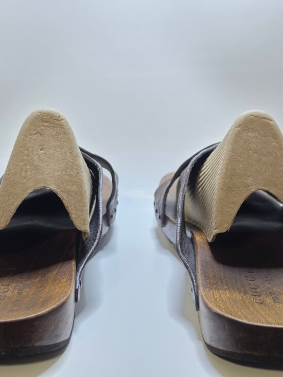 Gucci Guccissima Leather GG Monogram Wooden Cross Over Slide Sandals Sz. 9.5 USA main image 12